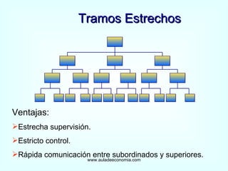Tramos Estrechos www.auladeeconomia.com Ventajas: Estrecha supervisión. Estricto control. Rápida comunicación entre subordinados y superiores. 