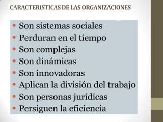 CARACTERISTICASDELASORGANIZACIONES
 