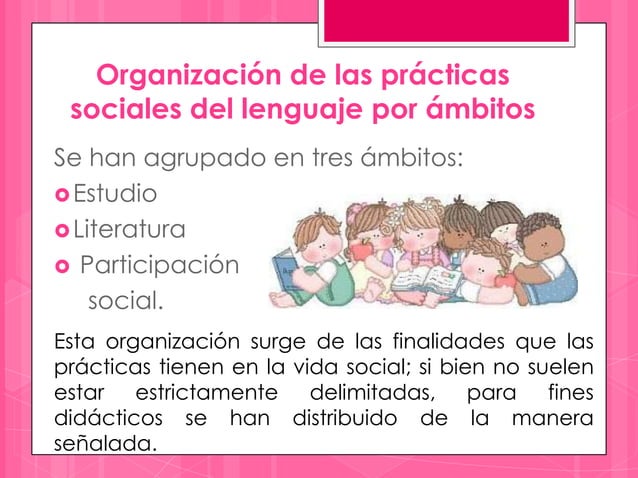 Organización de las prácticas sociales del lenguaje por ámbitos