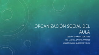 ORGANIZACIÓN SOCIAL DEL 
AULA 
LIZETH CASTAÑEDA GONZÁLEZ 
JOSÉ MANUEL CAMPOS RAMÍREZ 
JESSICA ERANDI GUERRERO VIEYRA 
 