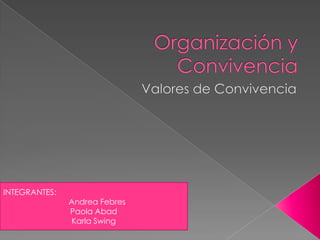 Organización y Convivencia Valores de Convivencia INTEGRANTES:    Andrea Febres Paola Abad Karla Swing 