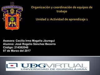 Asesora: Cecilia Irma Magaña Jáuregui
Alumno: José Rogelio Sánchez Becerra
Código: 214382046
07 de Marzo del 2017
 