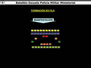 Batallón Escuela Policía Militar Ministerial
ESPENF GAS MT
CMTE
FORMACIÓN EN FILA
MANIFESTACIÓN
 