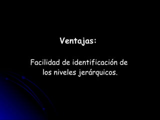 Ventajas:  Facilidad de identificación de  los niveles jerárquicos. 