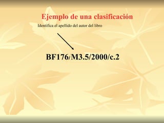 Ejemplo de una clasificación BF176/M3.5/2000/c.2  Identifica el apellido del autor del libro 