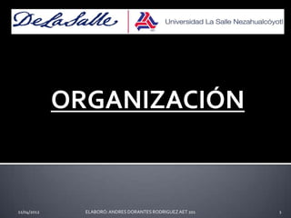 ORGANIZACIÓN


11/04/2012     ELABORÓ: ANDRES DORANTES RODRIGUEZ AET 201   1
 