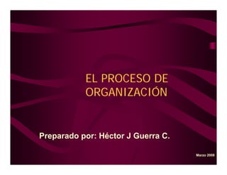 EL PROCESO DE
           ORGANIZACIÓN


Preparado por: Héctor J Guerra C.

                                    Marzo 2008