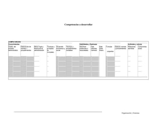 Competencias a desarrollar
Organización y Sistemas
 
