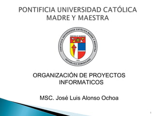ORGANIZACIÓN DE PROYECTOS
INFORMATICOS
MSC. José Luis Alonso Ochoa
1

 