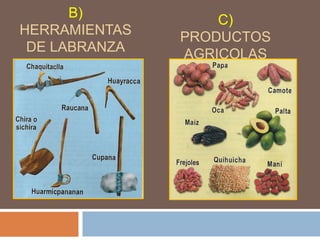B)
HERRAMIENTAS
DE LABRANZA
C)
PRODUCTOS
AGRICOLAS
 