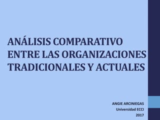 ANÁLISIS COMPARATIVO
ENTRE LAS ORGANIZACIONES
TRADICIONALES Y ACTUALES
ANGIE ARCINIEGAS
Universidad ECCI
2017
 