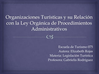 Escuela de Turismo 075
Autora: Elizabeth Rojas
Materia: Legislación Turística
Profesora: Gabrielis Rodríguez
 