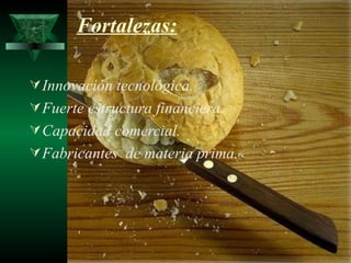 Fortalezas:

 Innovación tecnológica.
 Fuerte estructura financiera.
 Capacidad comercial.
 Fabricantes de materia prima.
 