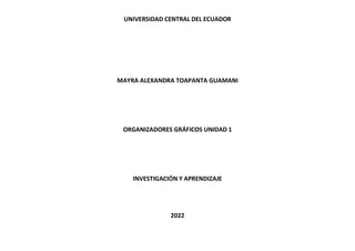 UNIVERSIDAD CENTRAL DEL ECUADOR
MAYRA ALEXANDRA TOAPANTA GUAMANI
ORGANIZADORES GRÁFICOS UNIDAD 1
INVESTIGACIÓN Y APRENDIZAJE
2022
 