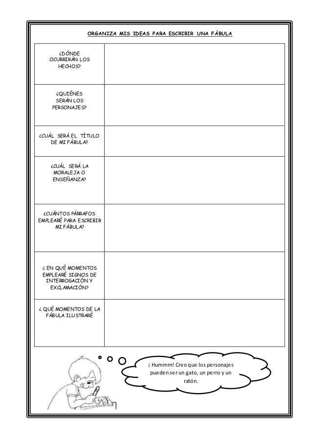 Organiza mis ideas para escribir una fábula