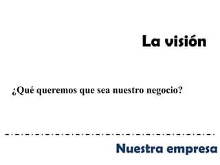 La visión

¿Qué queremos que sea nuestro negocio?




                       Nuestra empresa
 