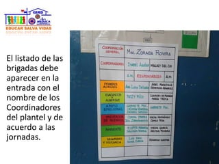 El listado de las
brigadas debe
aparecer en la
entrada con el
nombre de los
Coordinadores
del plantel y de
acuerdo a las
jornadas.
 