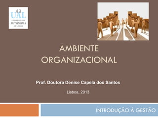 AMBIENTE
ORGANIZACIONAL
INTRODUÇÃO À GESTÃO
54
Prof. Doutora Denise Capela dos Santos
Lisboa, 2013
 