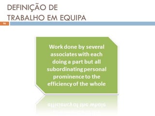 DEFINIÇÃO DE
TRABALHO EM EQUIPA
96
 