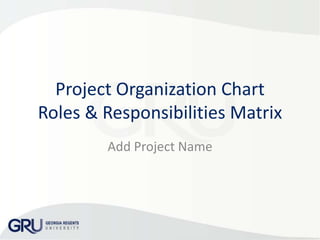 Project Organization Chart
Roles & Responsibilities Matrix
Add Project Name

 