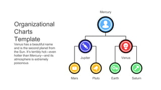 Mercury
Jupiter Venus
Pluto
Mars Earth Saturn
Organizational
Charts
Template
Venus has a beautiful name
and is the second planet from
the Sun. It’s terribly hot—even
hotter than Mercury—and its
atmosphere is extremely
poisonous
 