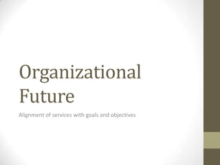 Organizational
Future
Alignment of services with goals and objectives
 