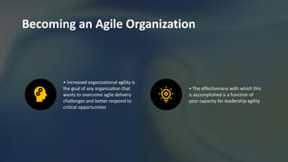 Agile
Transformation
Framework
“The successful
implementation of an Agile
Organization heavily depends
on the readiness of...