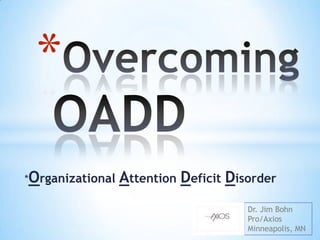 *Organizational Attention Deficit Disorder
*
Dr. Jim Bohn
Pro/Axios
Minneapolis, MN
 
