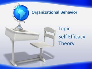 Organizational Behavior
Topic:
Self Efficacy
Theory
 