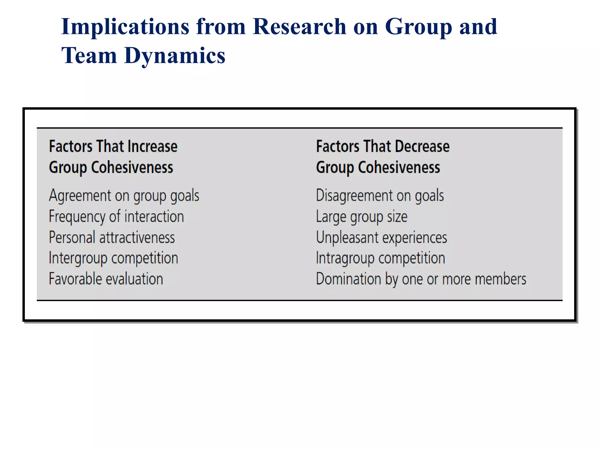 Implications from Research on Group and 
Team Dynamics 
 