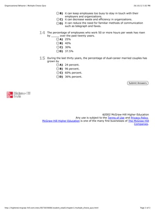 Organizational behavior | multiple choice quiz | PDF