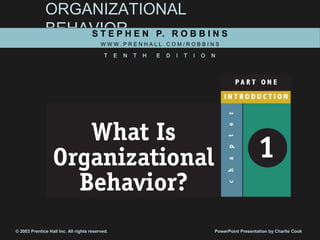 ORGANIZATIONAL
BEHAVIORS T E P H E N P. R O B B I N S
W W W . P R E N H A L L . C O M / R O B B I N S
T E N T H E D I T I O N
© 2003 Prentice Hall Inc. All rights reserved. PowerPoint Presentation by Charlie Cook
 
