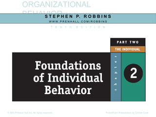 ORGANIZATIONAL
BEHAVIORS T E P H E N P. R O B B I N S
W W W . P R E N H A L L . C O M / R O B B I N S
T E N T H E D I T I O N
© 2003 Prentice Hall Inc. All rights reserved. PowerPoint Presentation by Charlie Cook
 