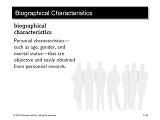 © 2003 Prentice Hall Inc. All rights reserved. 2–35
Biographical CharacteristicsBiographical Characteristics
 