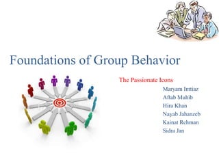 Foundations of Group Behavior
The Passionate Icons
Maryam Imtiaz
Aftab Muhib
Hira Khan
Nayab Jahanzeb
Kainat Rehman
Sidra Jan
 