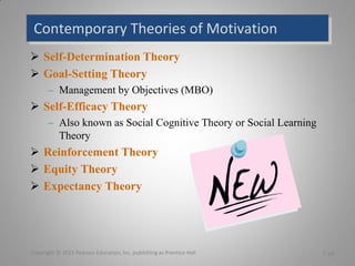  Self-Determination Theory
 Goal-Setting Theory
– Management by Objectives (MBO)
 Self-Efficacy Theory
– Also known as ...