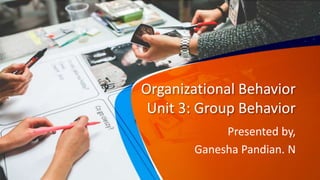 Organizational Behavior
Unit 3: Group Behavior
Presented by,
Ganesha Pandian. N
 