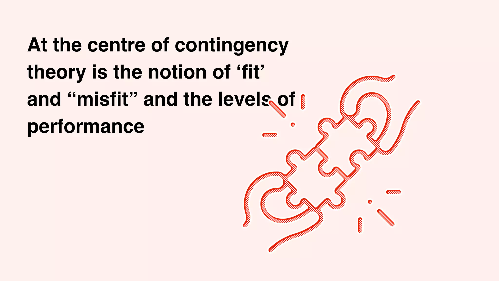 At the centre of contingency
theory is the notion of ‘fit’
and “misfit” and the levels of
performance
 