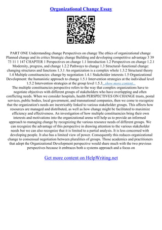 Organizational Change Essay | PDF