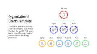 Mercury
Earth Mars
Venus
Pluto Moon
Callisto Neptune
Jupiter Saturn
Organizational
Charts Template
Venus has a beautiful name
and is the second planet from
the Sun. It’s terribly hot—even
hotter than Mercury—and its
atmosphere is extremely
poisonous
 