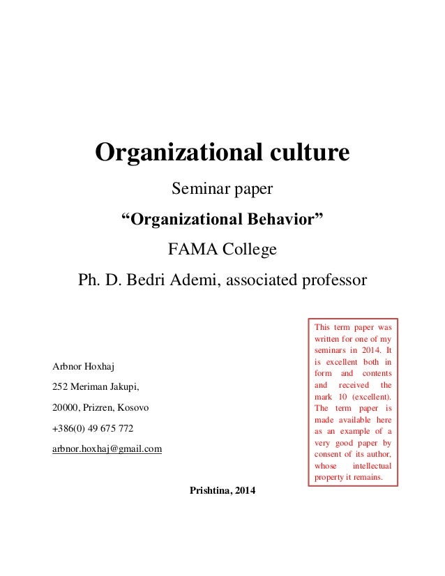 Theory Of Organizational Culture Essay