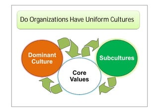 Do Organizations Have Uniform Cultures




  Dominant                Subcultures
   Culture
                 Core
                Values
 