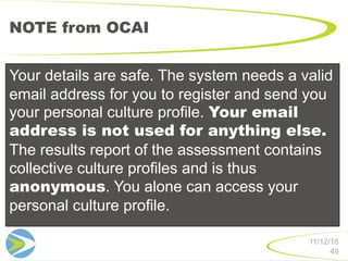 NOTE from OCAI
49
11/12/16
Your details are safe. The system needs a valid
email address for you to register and send you
...