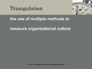 © 2011 Cengage Learning. All rights reserved.
Triangulation
the use of multiple methods to
measure organizational culture
 