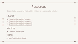 Did you like the resources on this template? Get them for free at our other websites:
Photos:
● People working as a team company I
● People working as a team company II
● People working as a team company III
● People working as a team company IV
Vectors:
● Created in Google Slides
Icons:
● Icon Pack: Freelance | Lineal
Resources
 