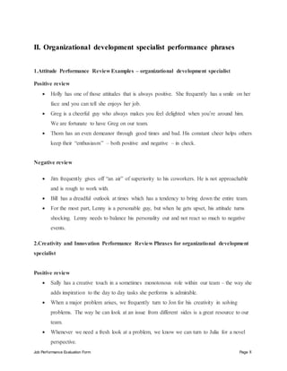 Development Needs For Performance Review Examples Organizational development specialist performance appraisal | DOCX