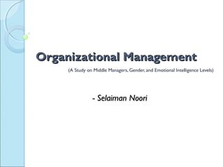 Organizational Management
(A Study on Middle Managers, Gender, and Emotional Intelligence Levels)

- Selaiman Noori

 