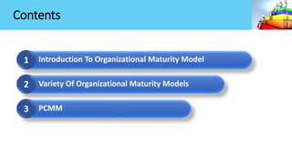 3
2
1
Contents
Introduction To Organizational Maturity Model
Variety Of Organizational Maturity Models
PCMM
 