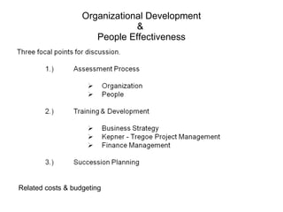 Organizational Development &   People Effectiveness  Related costs & budgeting  