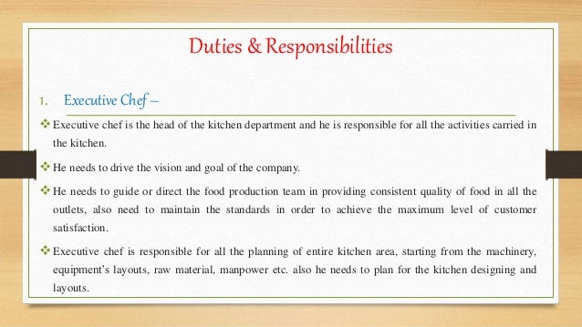 organizational structure in kitchen duties of a executive chef